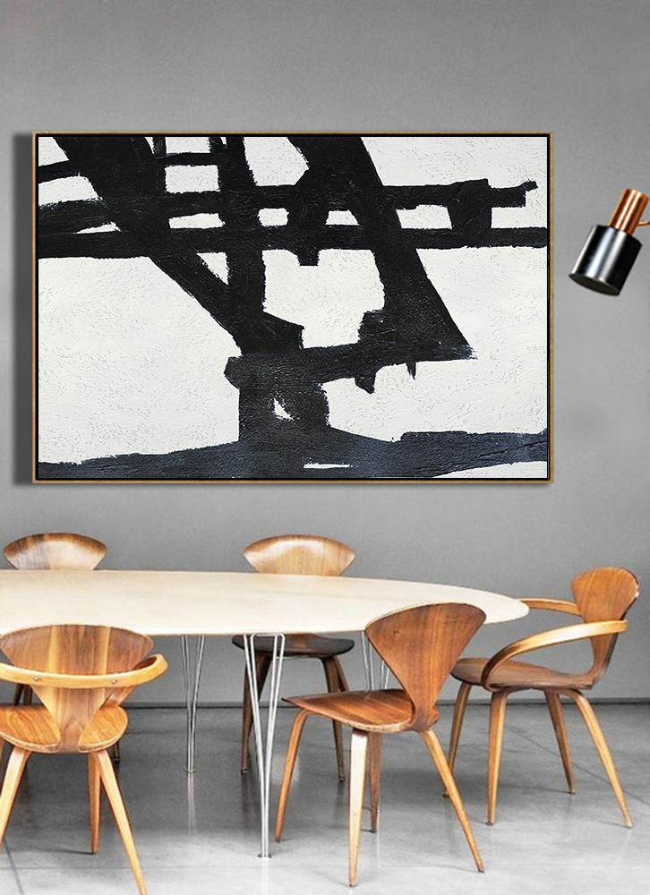 Hand Painted Original Art,Hand Painted Oversized Horizontal Minimal Art On Canvas, Black And White Minimalist Painting - Acrylic Painting Large Wall Art